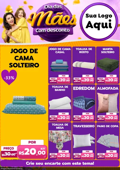 Modelo de Encarte para Encarte A4 Vertical com o tema Dia das Mães com Desconto para Cama, Mesa e Banho