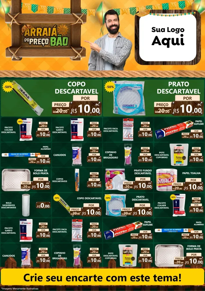 Modelo de Encarte para Encarte A4 Vertical com o tema Arraiá do preço bão para Embalagens