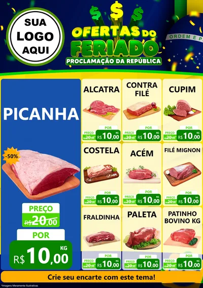 Modelo de Encarte para Encarte A4 Vertical com o tema Ofertas do Feriado - Proclamação da República para Açougue
