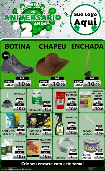 Modelo de Encarte para Encarte Grande com o tema Promoção de Aniversário - 2 Anos para Agropecuária