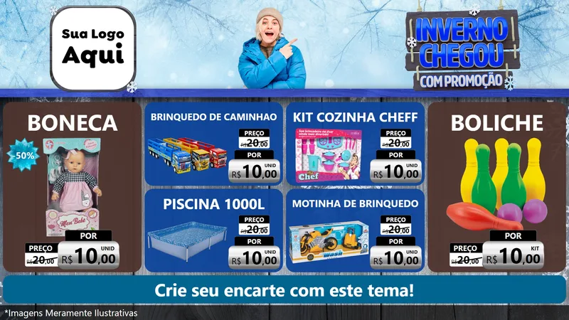 Modelo de TV para TV Horizontal com o tema Inverno Chegou Com Promoção para Brinquedos