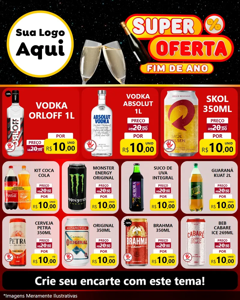 Modelo de Rede Social para Feed Instagram com o tema Super Oferta Fim de Ano para Distribuidora de bebidas