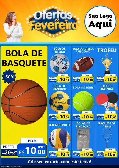 Modelo de Encarte para Encarte A4 Vertical com o tema Ofertas de Fevereiro para Artigos Esportivos