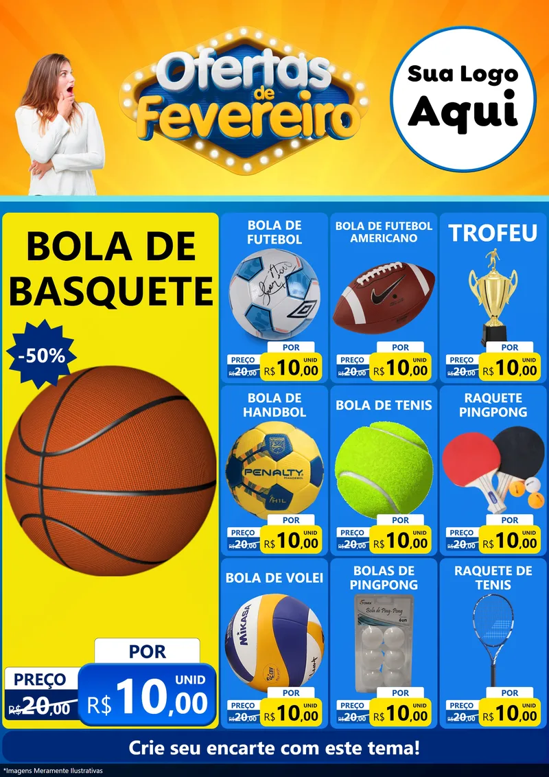 Modelo de Encarte para Encarte A4 Vertical com o tema Ofertas de Fevereiro para Artigos Esportivos