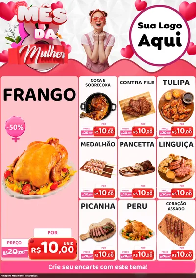 Modelo de Encarte para Encarte A4 Vertical com o tema Mês da Mulher para Assados