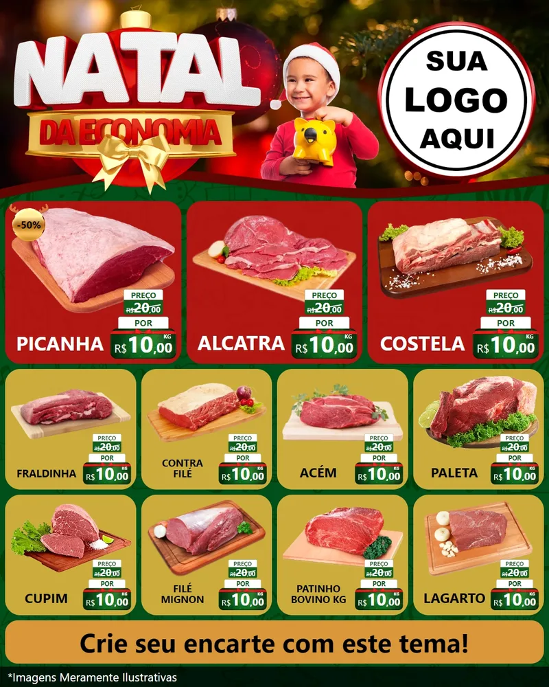 Modelo de Rede Social para Feed Instagram com o tema Natal da Economia para Açougue