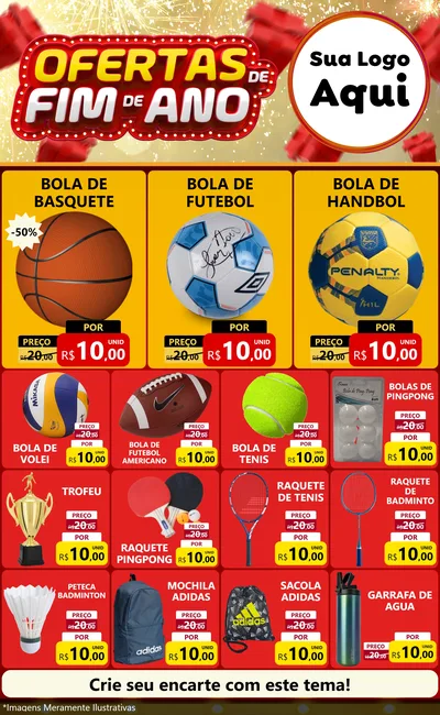Modelo de Encarte para Encarte Grande com o tema Ofertas de Fim de Ano para Artigos Esportivos