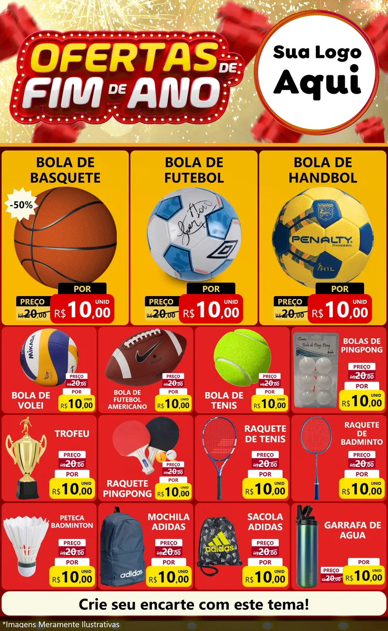 Modelo de Encarte para Encarte Grande com o tema Ofertas de Fim de Ano para Artigos Esportivos