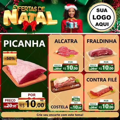 Modelo de Rede Social para Feed Facebook com o tema Ofertas de Natal para Açougue