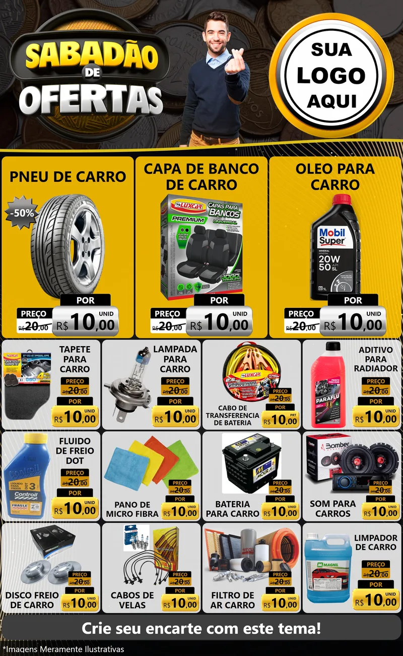 Modelo de Encarte para Encarte Grande com o tema Sabadão de Ofertas para Auto peças