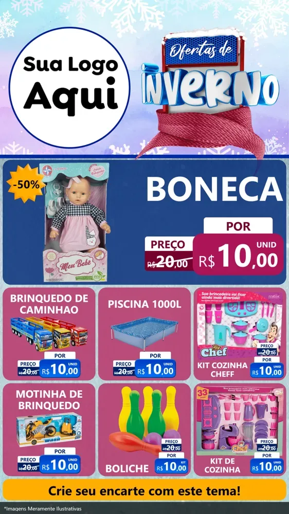 Modelo de Rede Social para Stories com o tema Ofertas de Inverno para Brinquedos