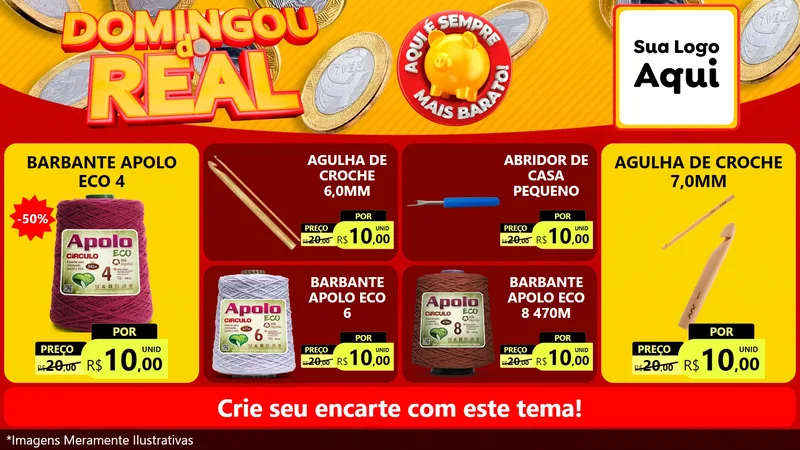Modelo de TV para TV Horizontal com o tema Domingou do Real para Armarinho e Aviamentos