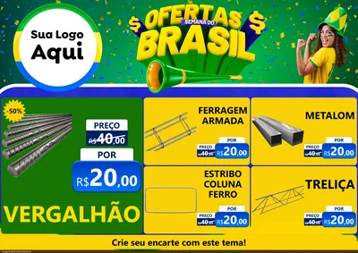 Modelo de Encarte para Encarte A4 Horizontal com o tema Ofertas Semana do Brasil para Ferragens