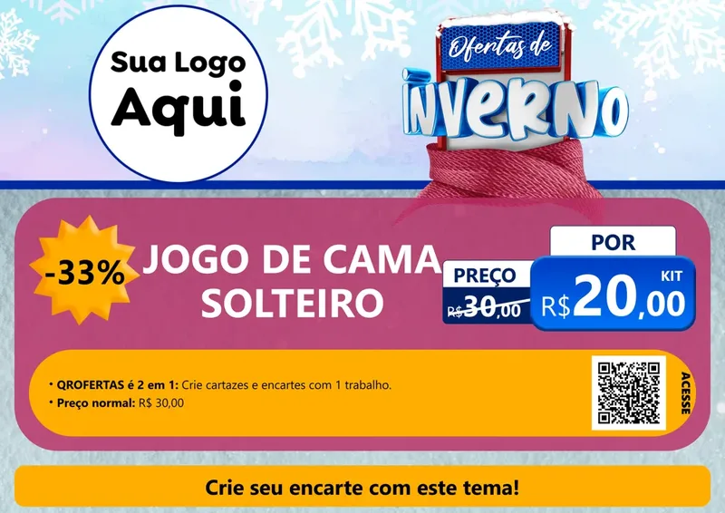 Modelo de Cartaz para Cartaz A4 Horizontal com o tema Ofertas de Inverno para Cama, Mesa e Banho