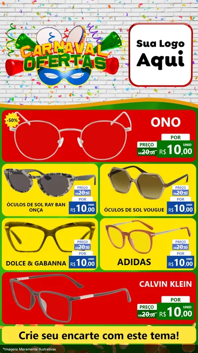 Modelo de TV para TV Vertical com o tema Carnaval de Ofertas para Óticas
