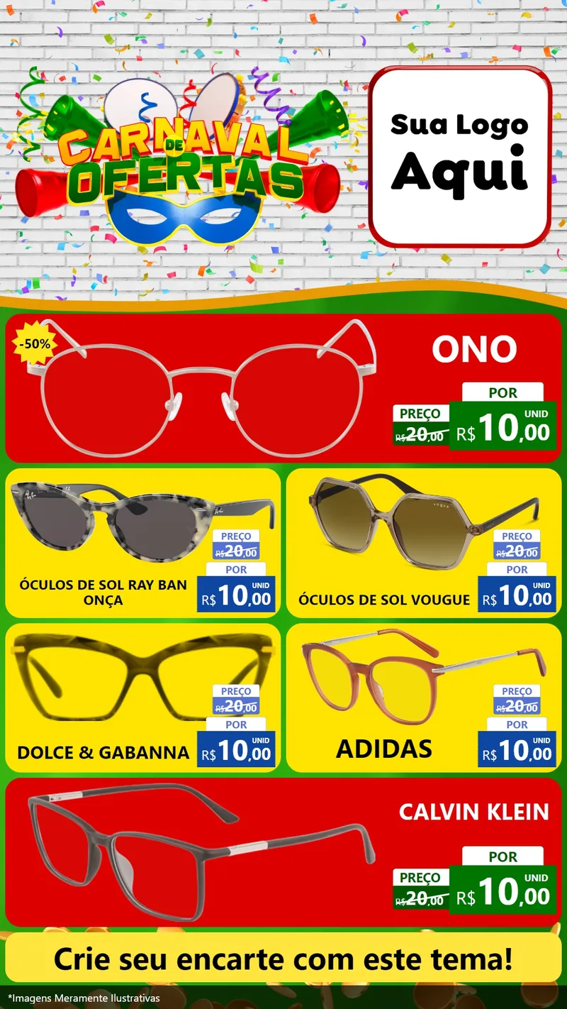 Modelo de TV para TV Vertical com o tema Carnaval de Ofertas para Óticas