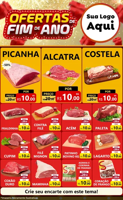 Modelo de Encarte para Encarte Grande com o tema Ofertas de Fim de Ano para Açougue