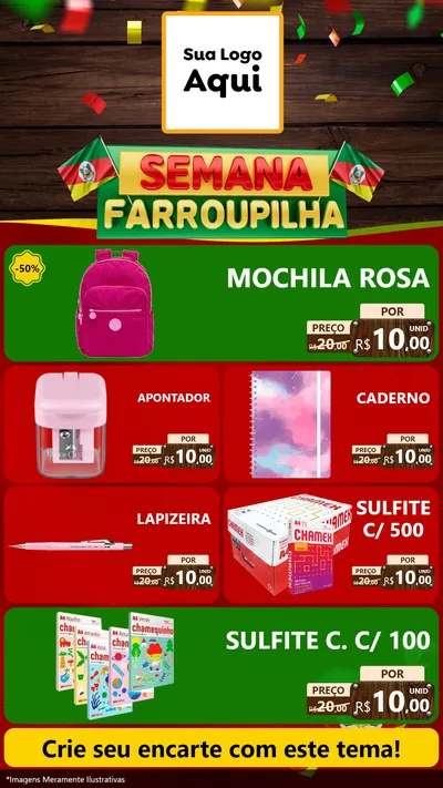 Modelo de TV para TV Vertical com o tema Semana Farroupilha para Papelaria