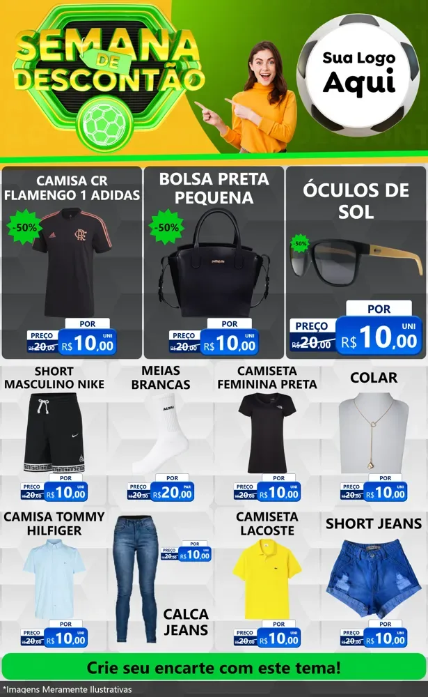 Modelo de Encarte para Encarte Grande com o tema Semana de Descontão - Copa para Roupas e acessórios
