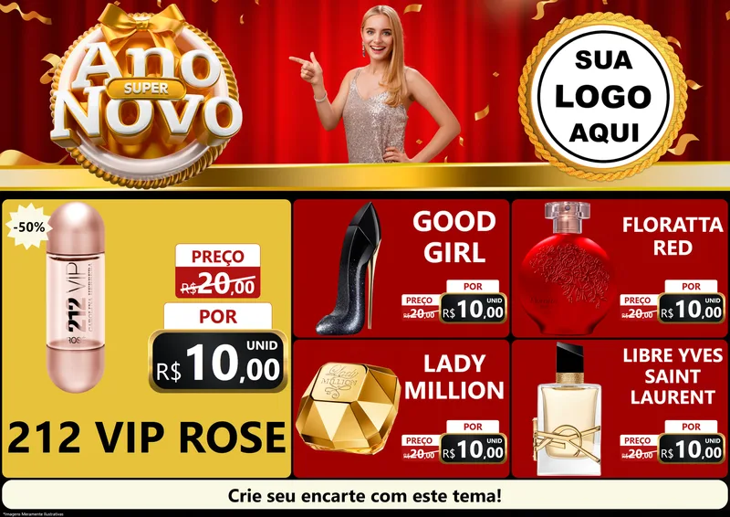 Modelo de Encarte para Encarte A4 Horizontal com o tema Super Ano Novo para Perfumes