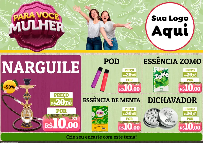 Modelo de Encarte para Encarte A4 Horizontal com o tema Para Você Mulher para Tabacaria