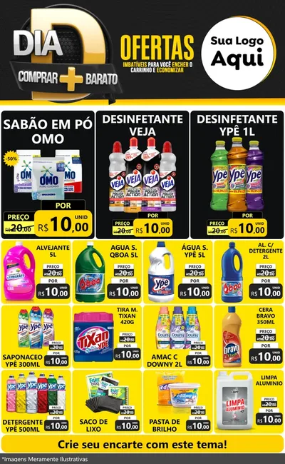 Modelo de Encarte para Encarte Grande com o tema Dia D Mais Economia para Produtos de Limpeza