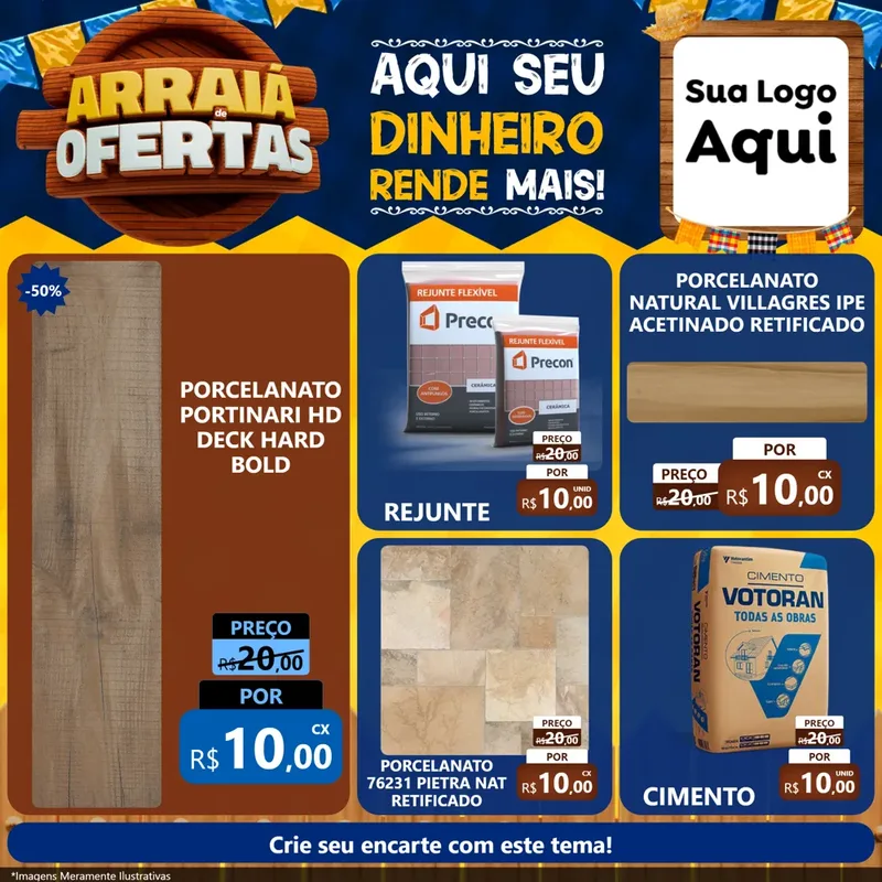 Modelo de Rede Social para Feed Facebook com o tema Arraiá de Ofertas - Junina para Pisos e revestimentos