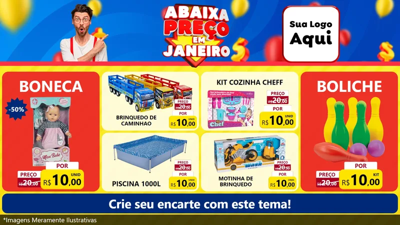 Modelo de TV para TV Horizontal com o tema Abaixa Preço em Janeiro para Brinquedos
