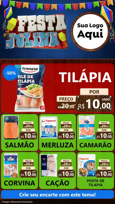 Modelo de Rede Social para Stories com o tema Festa Julina para Peixaria