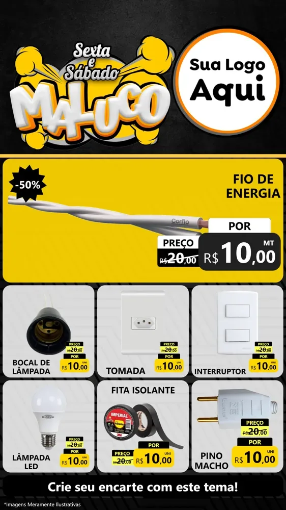 Modelo de Rede Social para Stories com o tema Sexta e Sábado Maluco para Materiais Elétricos