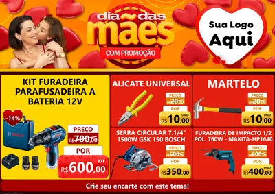 Modelo de Encarte para Encarte A4 Horizontal com o tema Dia das Mães com Promoção para Maquinas e Ferramentas