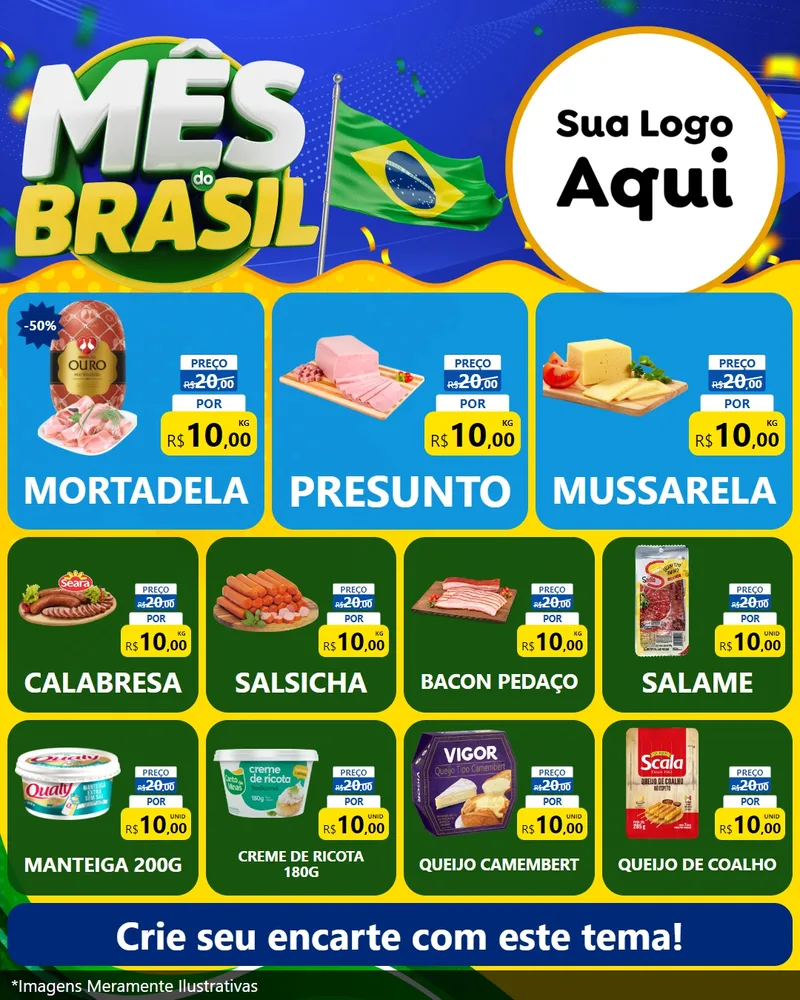 Modelo de Rede Social para Feed Instagram com o tema Mês do Brasil para Frios e Laticínios
