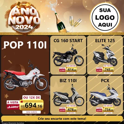 Modelo de Rede Social para Feed Facebook com o tema Feliz Ano Novo 2027 para Concessionaria de Motos