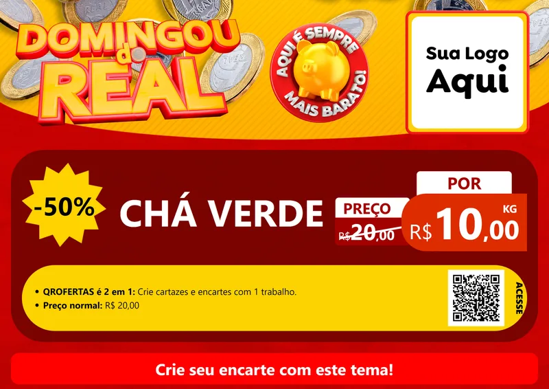 Modelo de Cartaz para Cartaz A4 Horizontal com o tema Domingou do Real para Produtos Naturais