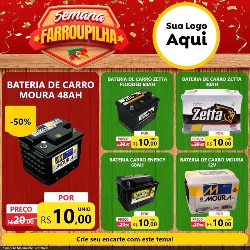 Modelo de Rede Social para Feed Facebook com o tema Semana Farroupilha para Baterias Elétricas