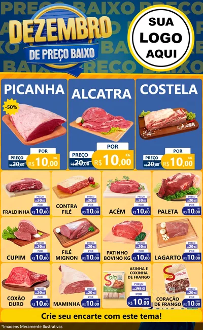 Modelo de Encarte para Encarte Grande com o tema Dezembro de Preço Baixo para Açougue