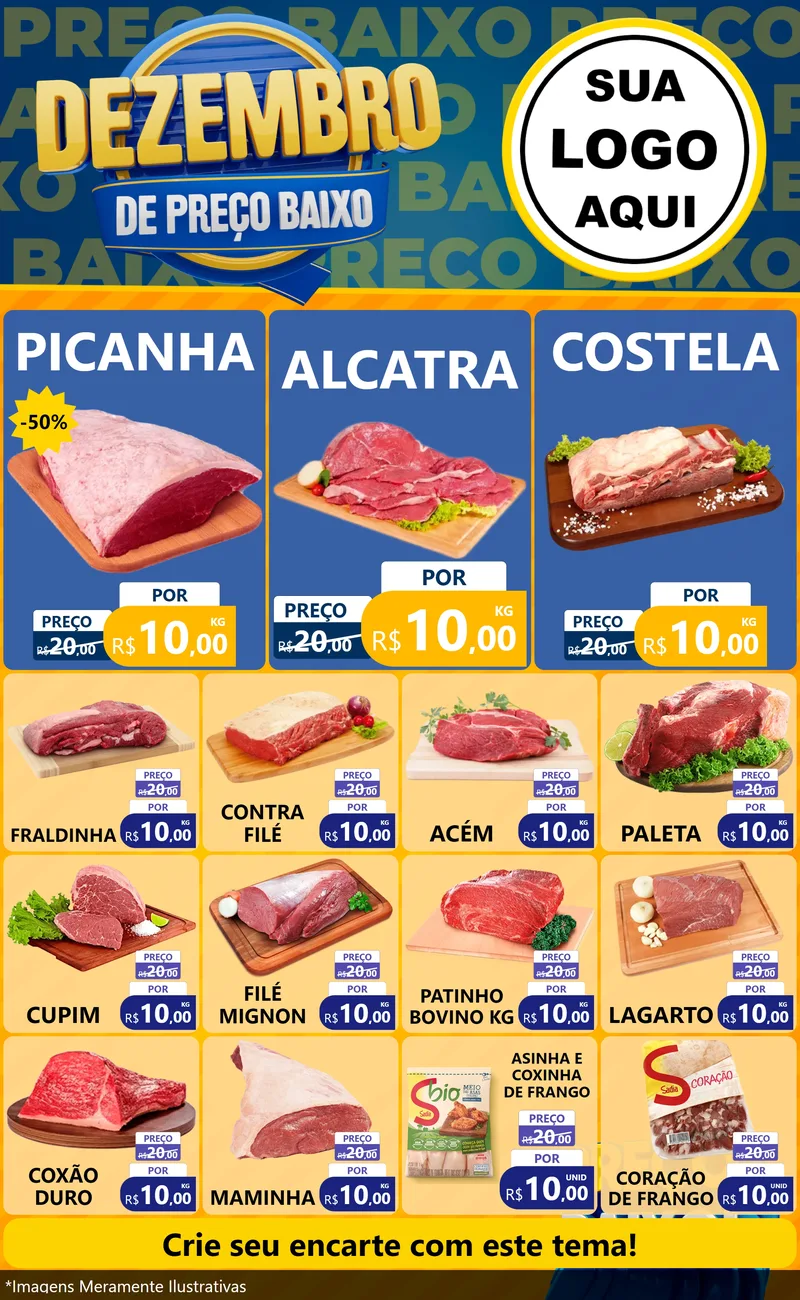 Modelo de Encarte para Encarte Grande com o tema Dezembro de Preço Baixo para Açougue
