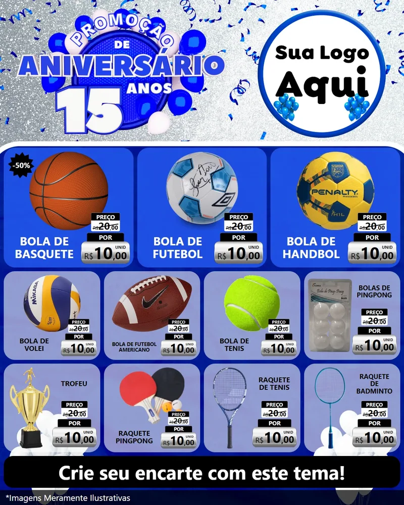Modelo de Rede Social para Feed Instagram com o tema Promoção de Aniversário - 15 Anos para Artigos Esportivos