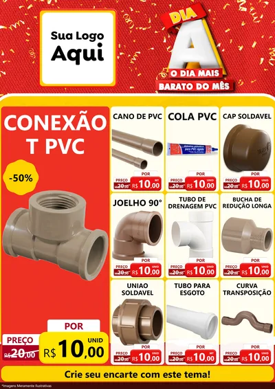 Modelo de Encarte para Encarte A4 Vertical com o tema Dia A o Dia Mais Barato do Mês para Tubos e conexões