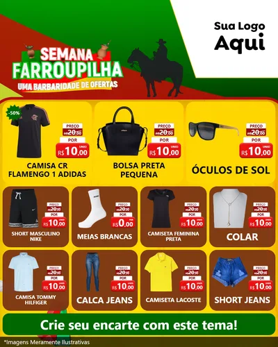 Modelo de Rede Social para Feed Instagram com o tema Semana Farroupilha - Uma Barbaridade de Ofertas para Roupas e acessórios