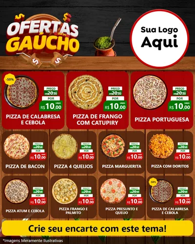 Modelo de Rede Social para Feed Instagram com o tema Ofertas Dia do Gaúcho para Pizzaria