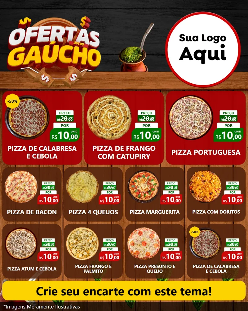 Modelo de Rede Social para Feed Instagram com o tema Ofertas Dia do Gaúcho para Pizzaria