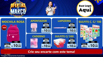 Modelo de TV para TV Horizontal com o tema Ofertas de Março para Papelaria