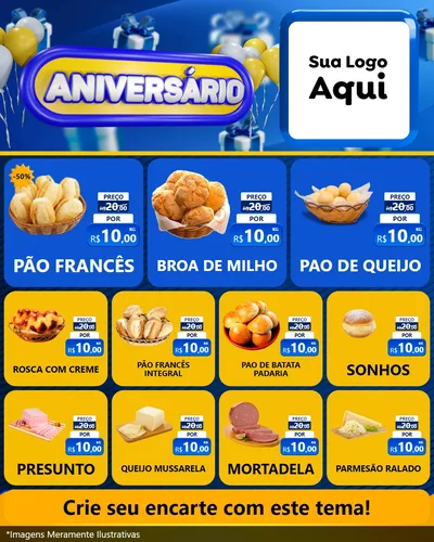 Modelo de Rede Social para Feed Instagram com o tema Aniversário para Padaria