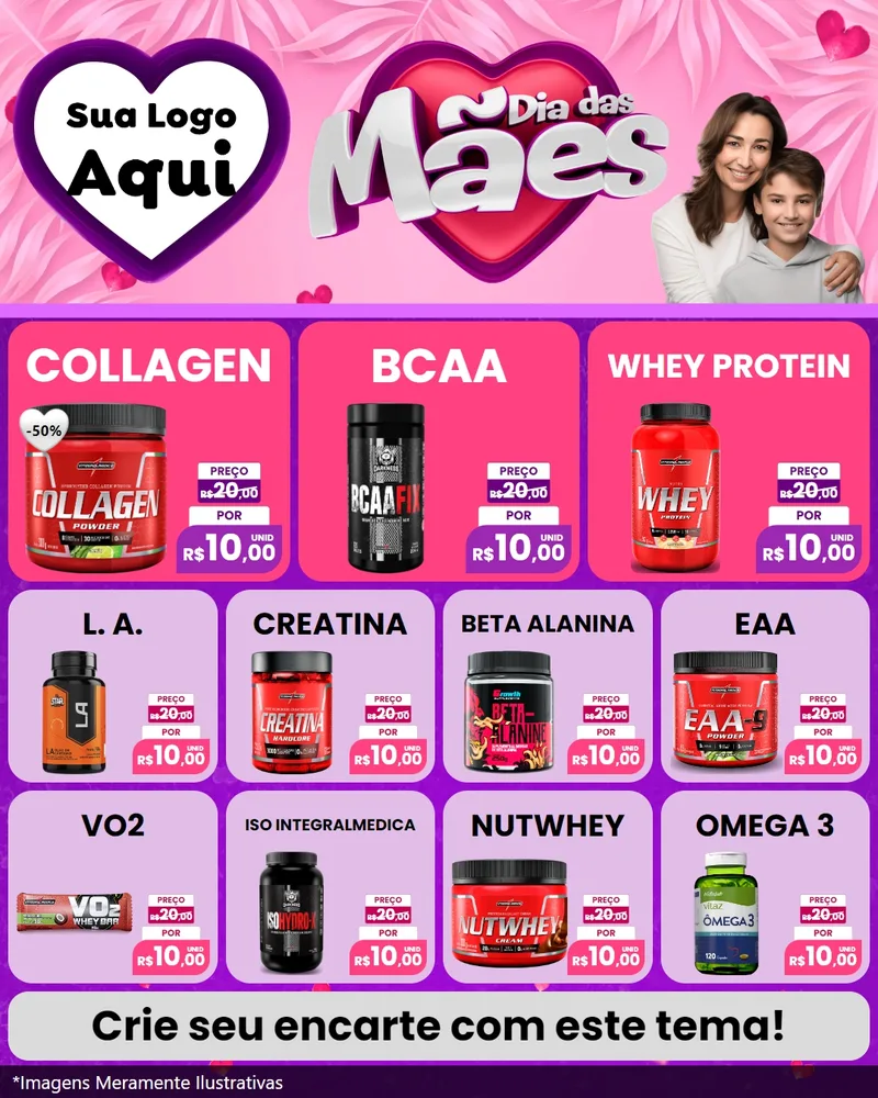 Modelo de Rede Social para Feed Instagram com o tema Dia das Mães para Suplementos alimentares