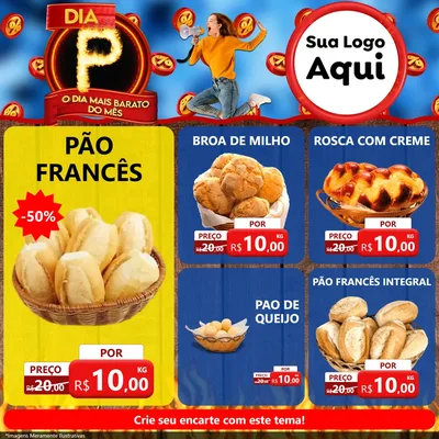 Modelo de Rede Social para Feed Facebook com o tema Dia P - O Dia Mais Barato Do Mês para Padaria