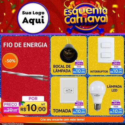 Modelo de Rede Social para Feed Facebook com o tema Esquenta de Carnaval para Materiais Elétricos