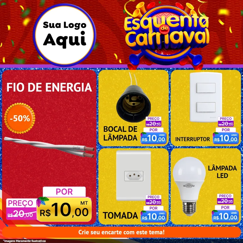 Modelo de Rede Social para Feed Facebook com o tema Esquenta de Carnaval para Materiais Elétricos