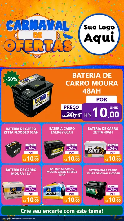 Modelo de Rede Social para Stories com o tema Carnaval de Ofertas para Baterias Elétricas