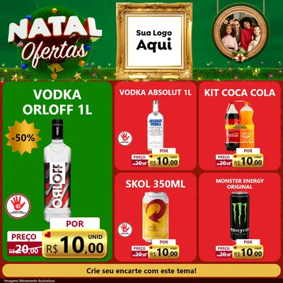 Modelo de Rede Social para Feed Facebook com o tema Natal de Ofertas para Distribuidora de bebidas
